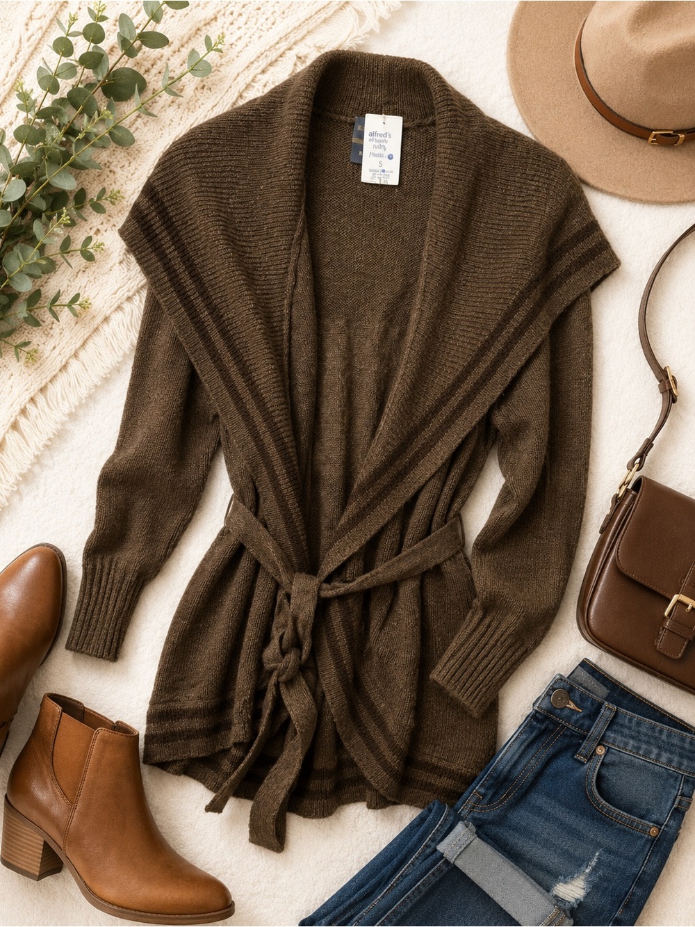 torrid Outlander Claire Cardigan Olive Brown Shawl-Collar Belted